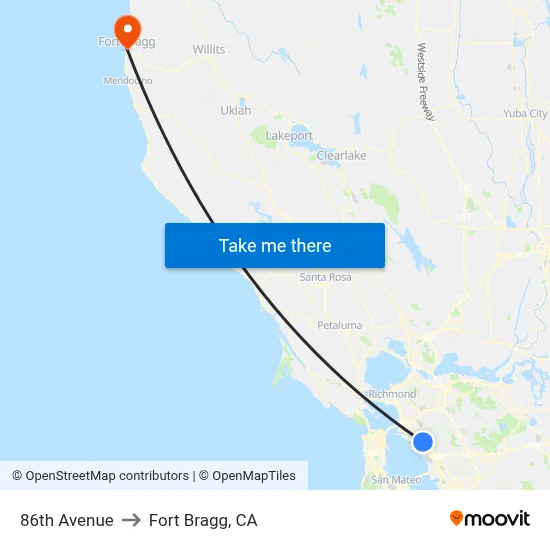 86th Avenue to Fort Bragg, CA map