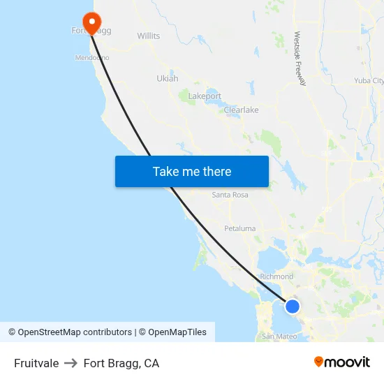 Fruitvale to Fort Bragg, CA map