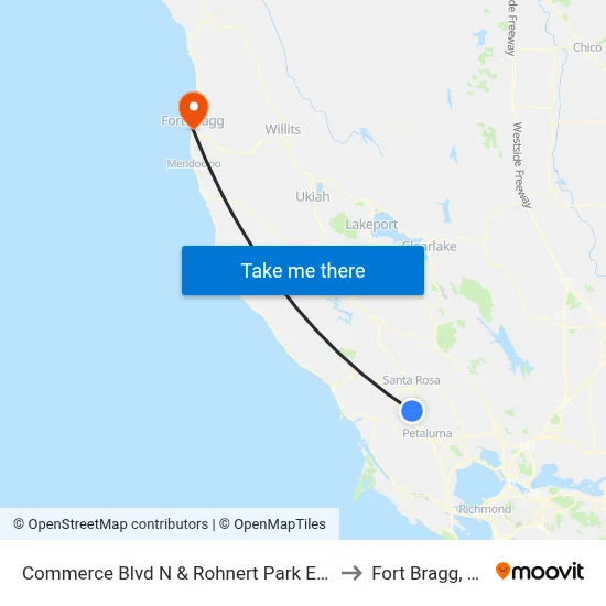 Commerce Blvd N & Rohnert Park Expy to Fort Bragg, CA map