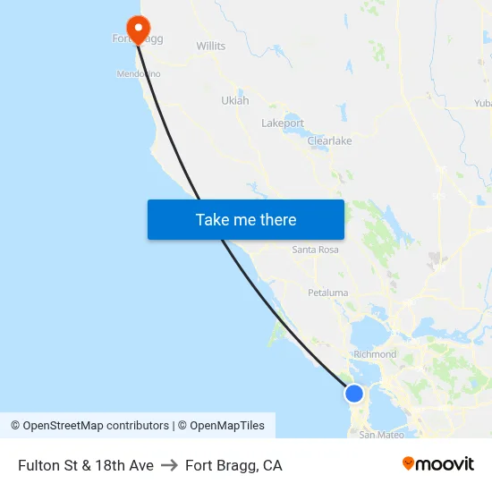 Fulton St & 18th Ave to Fort Bragg, CA map