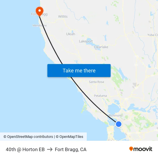 40th @ Horton EB to Fort Bragg, CA map