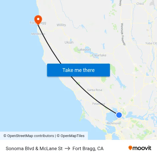 Sonoma Blvd & McLane St to Fort Bragg, CA map
