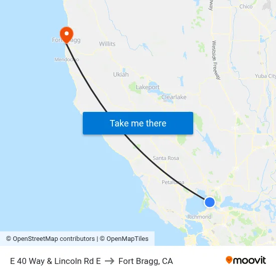 E 40 Way & Lincoln Rd E to Fort Bragg, CA map