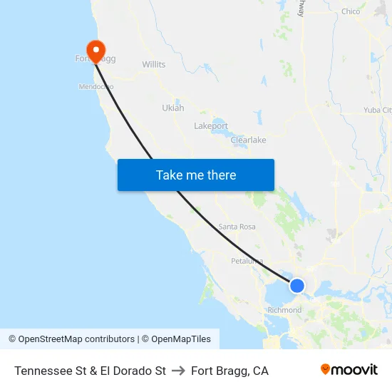 Tennessee St & El Dorado St to Fort Bragg, CA map