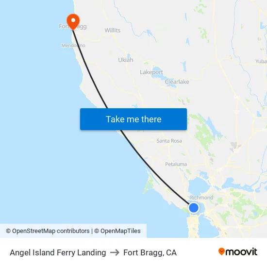 Angel Island Ferry Landing to Fort Bragg, CA map