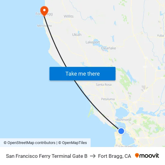 San Francisco Ferry Terminal Gate B to Fort Bragg, CA map