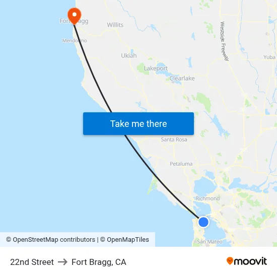 22nd Street to Fort Bragg, CA map