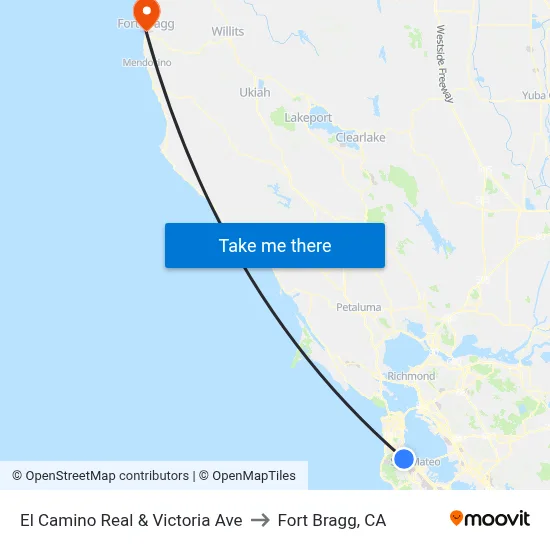El Camino Real & Victoria Ave to Fort Bragg, CA map