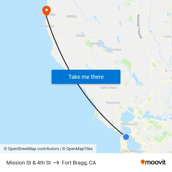 Mission St & 4th St to Fort Bragg, CA map
