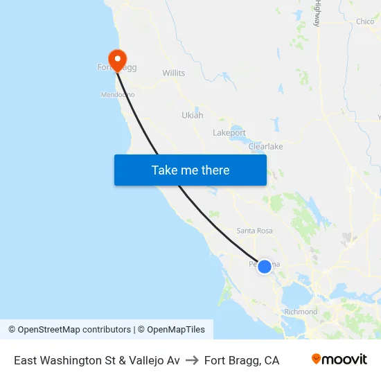East Washington St & Vallejo Av to Fort Bragg, CA map