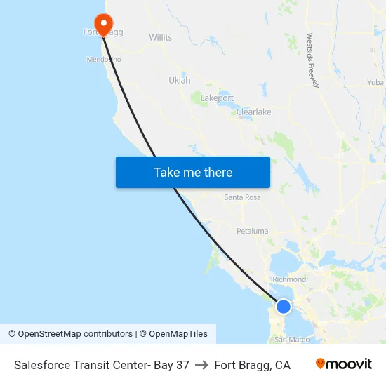 Salesforce Transit Center- Bay 37 to Fort Bragg, CA map