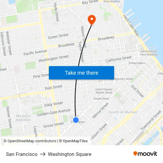San Francisco to Washington Square map