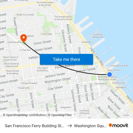San Francisco Ferry Building Station to Washington Square map