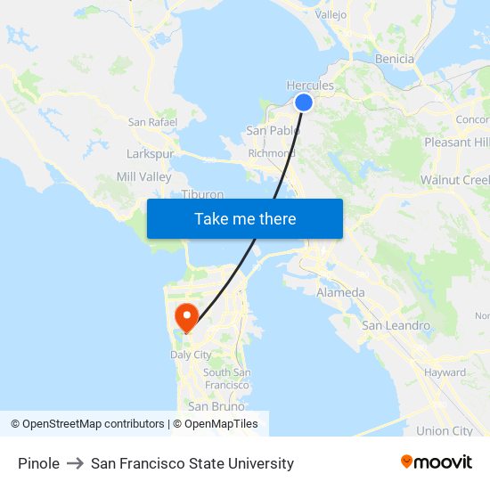 Pinole to San Francisco State University map