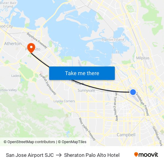 San Jose Airport SJC to San Jose Airport SJC map