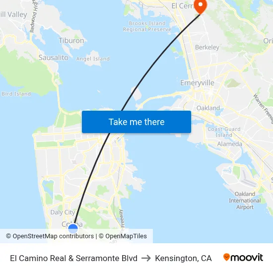 El Camino Real & Serramonte Blvd to Kensington, CA map