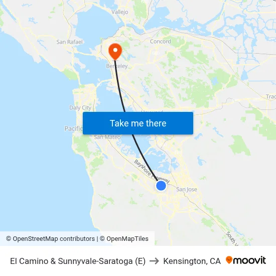 El Camino & Sunnyvale-Saratoga (E) to Kensington, CA map