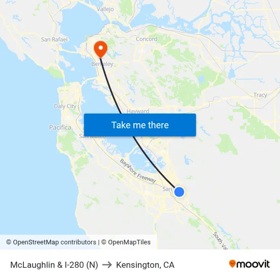 McLaughlin & I-280 (N) to Kensington, CA map