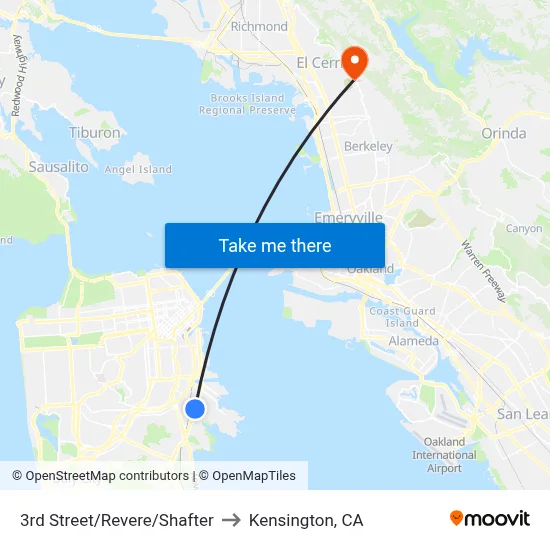 3rd Street/Revere/Shafter to Kensington, CA map