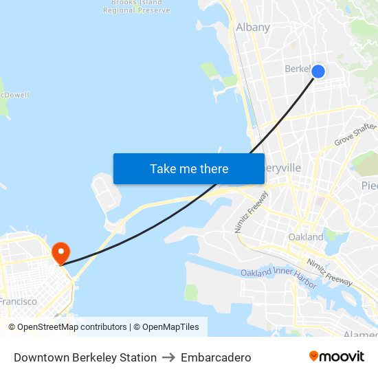 Downtown Berkeley Station to Embarcadero map