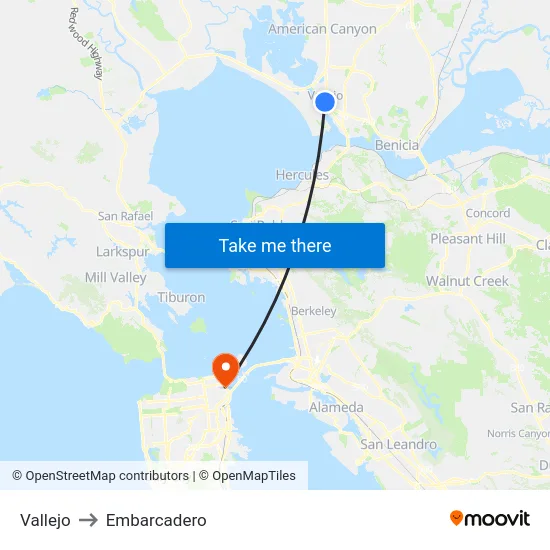 Vallejo to Embarcadero map