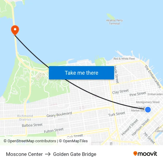 Moscone Center to Golden Gate Bridge map