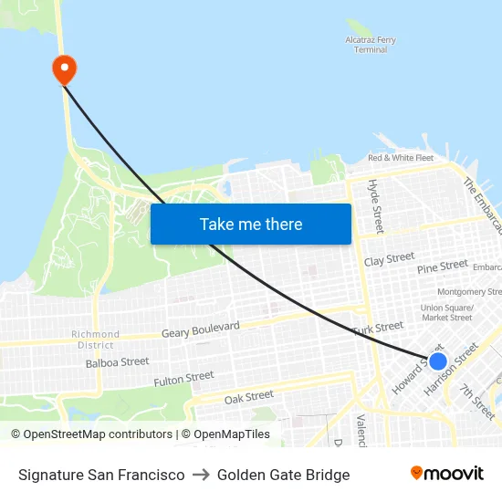 Signature San Francisco to Golden Gate Bridge map