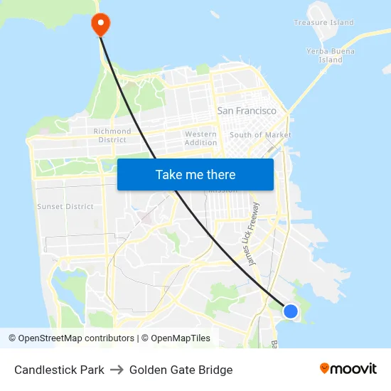 Candlestick Park to Golden Gate Bridge map