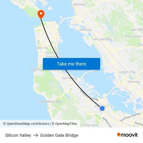 Silicon Valley to Golden Gate Bridge map