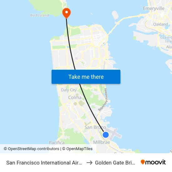 San Francisco International Airport to Golden Gate Bridge map