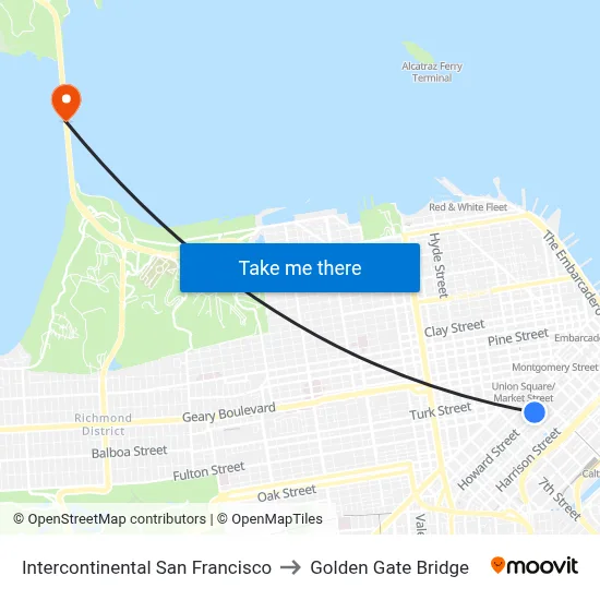 Intercontinental San Francisco to Golden Gate Bridge map