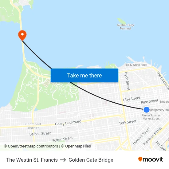The Westin St. Francis to Golden Gate Bridge map