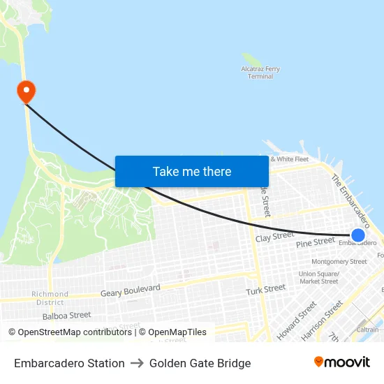Embarcadero Station to Golden Gate Bridge map