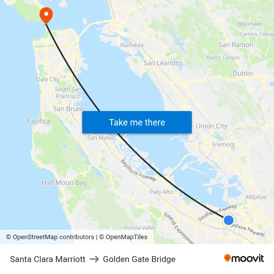 Santa Clara Marriott to Golden Gate Bridge map