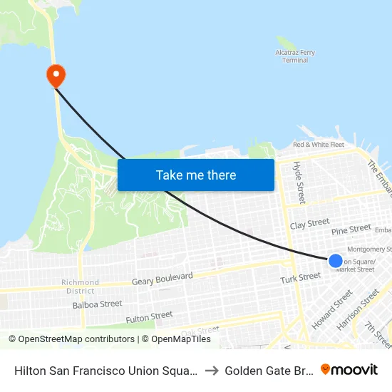 Hilton San Francisco Union Square Pool to Golden Gate Bridge map