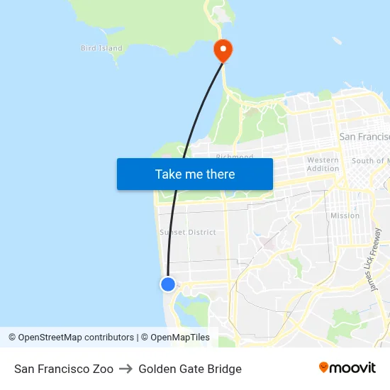 San Francisco Zoo to Golden Gate Bridge map