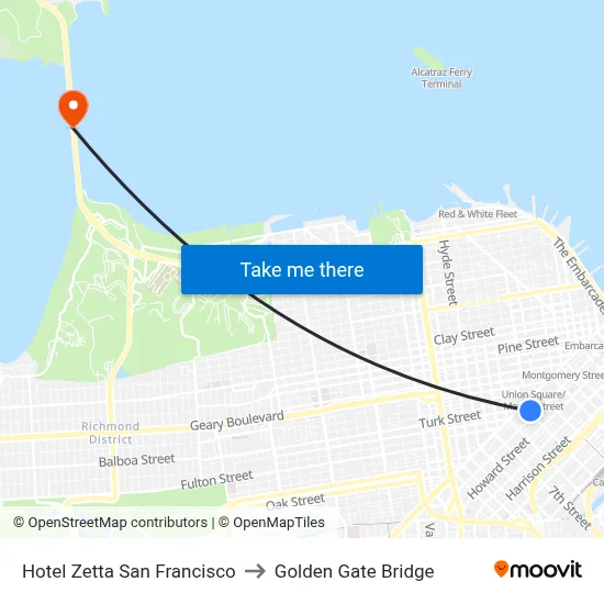 Hotel Zetta San Francisco to Golden Gate Bridge map