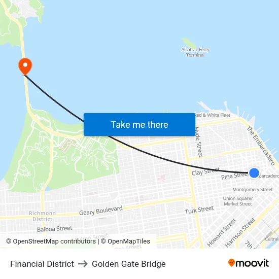 Financial District to Golden Gate Bridge map