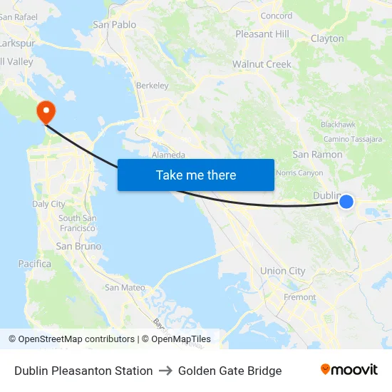 Dublin Pleasanton Station to Golden Gate Bridge map