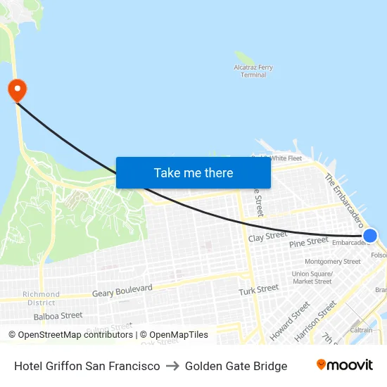Hotel Griffon San Francisco to Golden Gate Bridge map