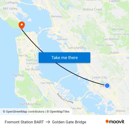 Fremont Station BART to Golden Gate Bridge map