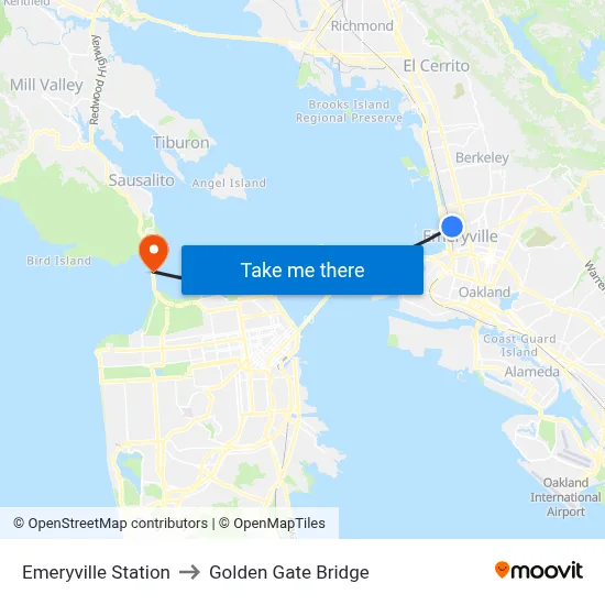 Emeryville Station to Golden Gate Bridge map