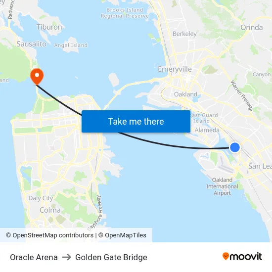 Oracle Arena to Golden Gate Bridge map