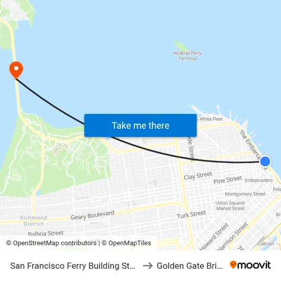 San Francisco Ferry Building Station to Golden Gate Bridge map