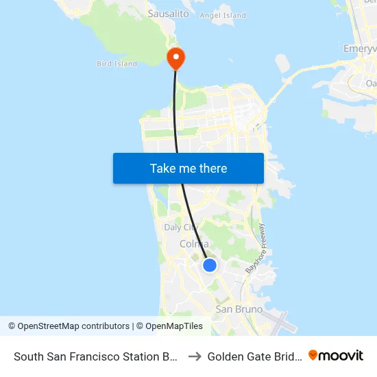 South San Francisco Station BART to Golden Gate Bridge map