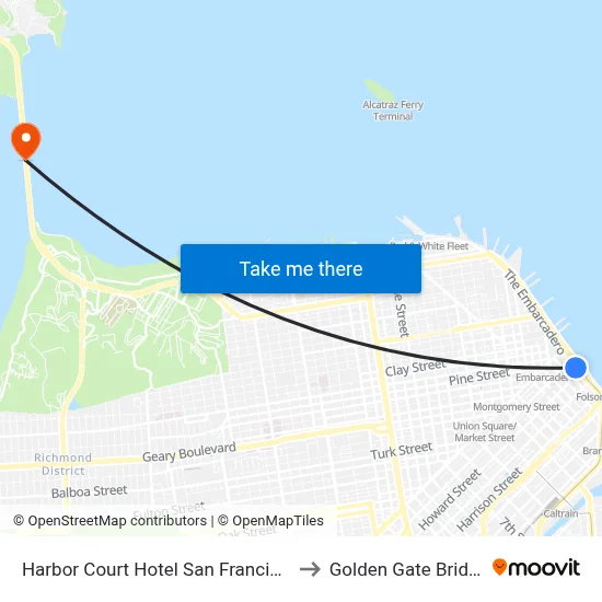Harbor Court Hotel San Francisco to Golden Gate Bridge map