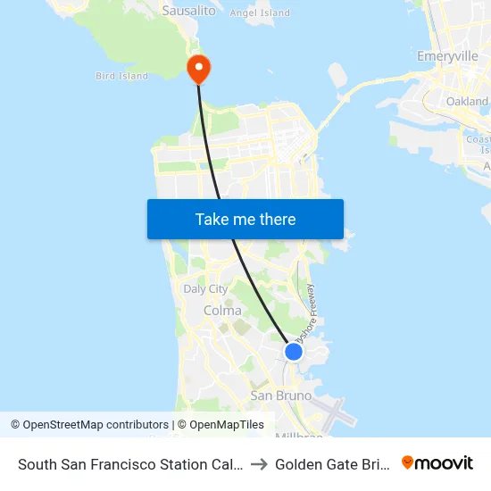 South San Francisco Station Caltrain to Golden Gate Bridge map