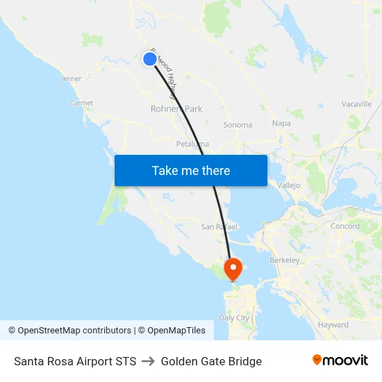 Santa Rosa Airport STS to Golden Gate Bridge map