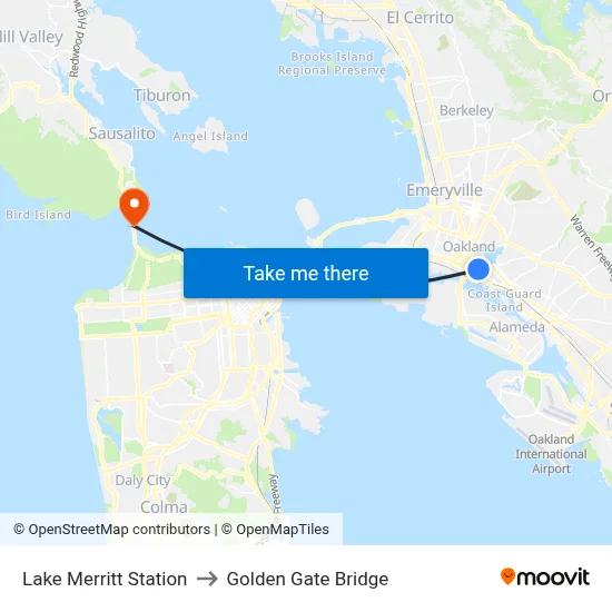 Lake Merritt Station to Golden Gate Bridge map