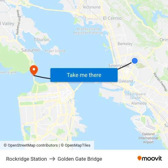 Rockridge Station to Golden Gate Bridge map